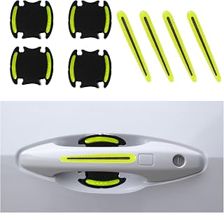 4 PCS Car Door Handle Scratch Protectors, 3D Carbon Fiber Anti-Scratch Auto Door Handle Paint Guard with Safety Reflective Strips, Universal Waterproof Door Bowl Sticker (8PCS, Green)