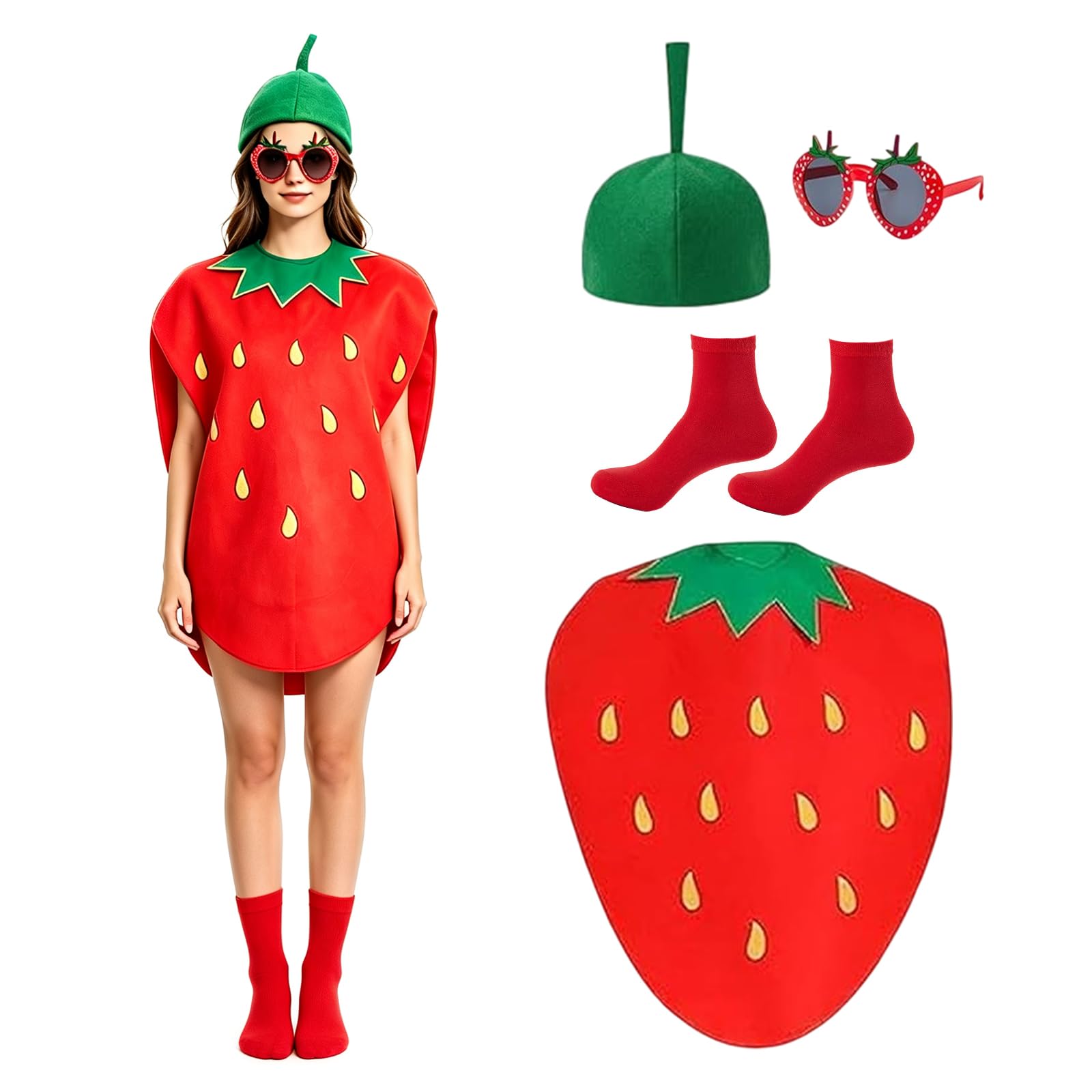 4PCS Strawberry Costume for Adults Lightweight & Comfortable Funny Fruit