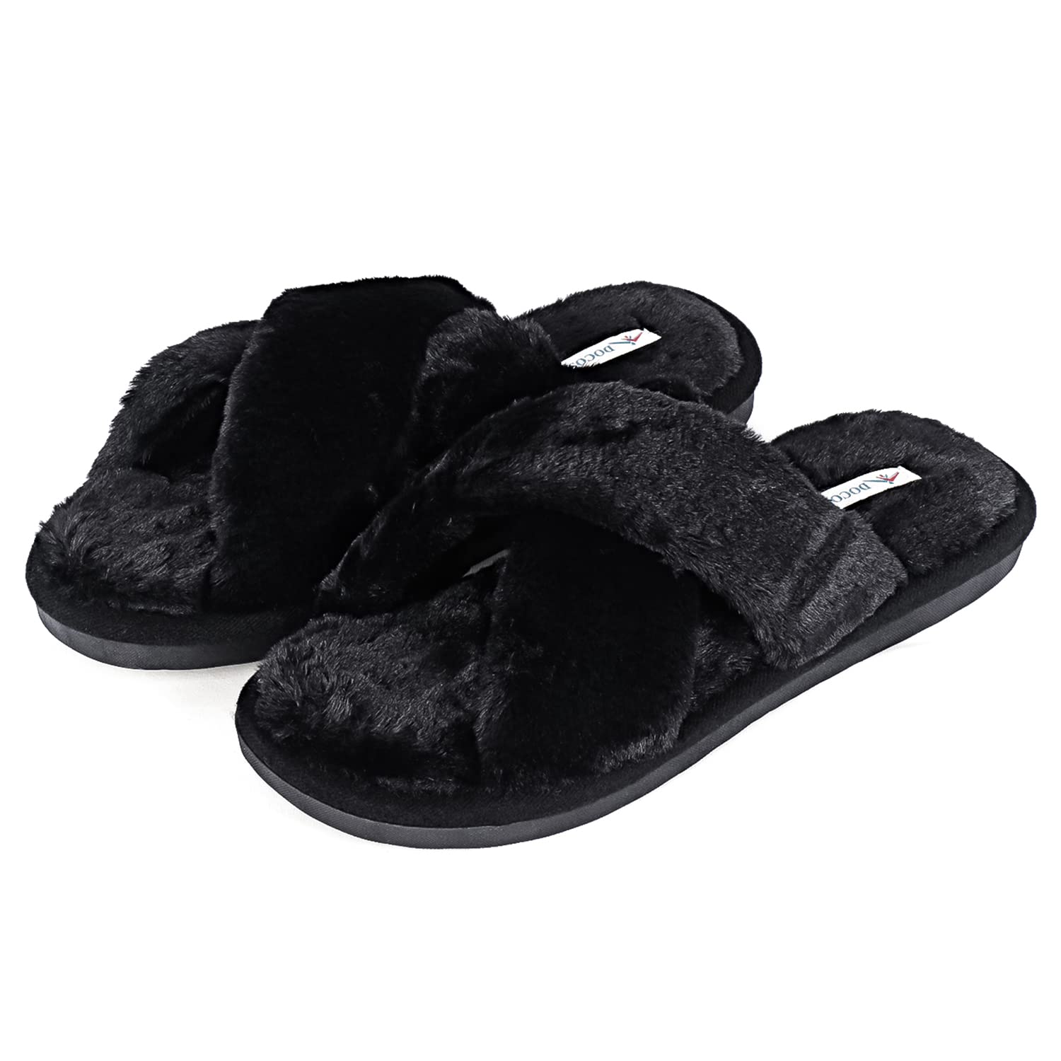 DOCOSS Unisex Warm Indoor and Outdoor cozy slippers for Winter,Fur Slippers & Cotton Memory Foam Cushion (Black)(UK 3-4 -25 cm) (B09L6BRGG3) Amazon Price History, Amazon Price Tracker