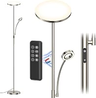 Amdelne LED Állólámpa Távirányítóval - 2in1 Dimmelhető 30W Mennyezeti Lámpa Flexibilis 5W Olvasólámpával, 4 Színhőmérséklet, Ezüst, Nappali, 1