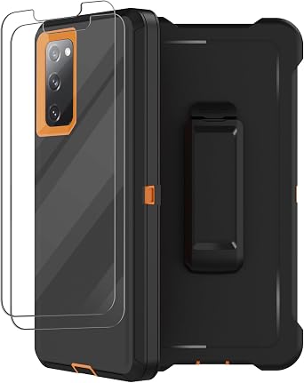 for Samsung Galaxy S20 FE 5G Case with Belt Clip Holster, 2X Screen Protector, Heavy Duty Military Grade Full Body Shockproof Rugged Protective Cover for Samsung S20 FE Orange