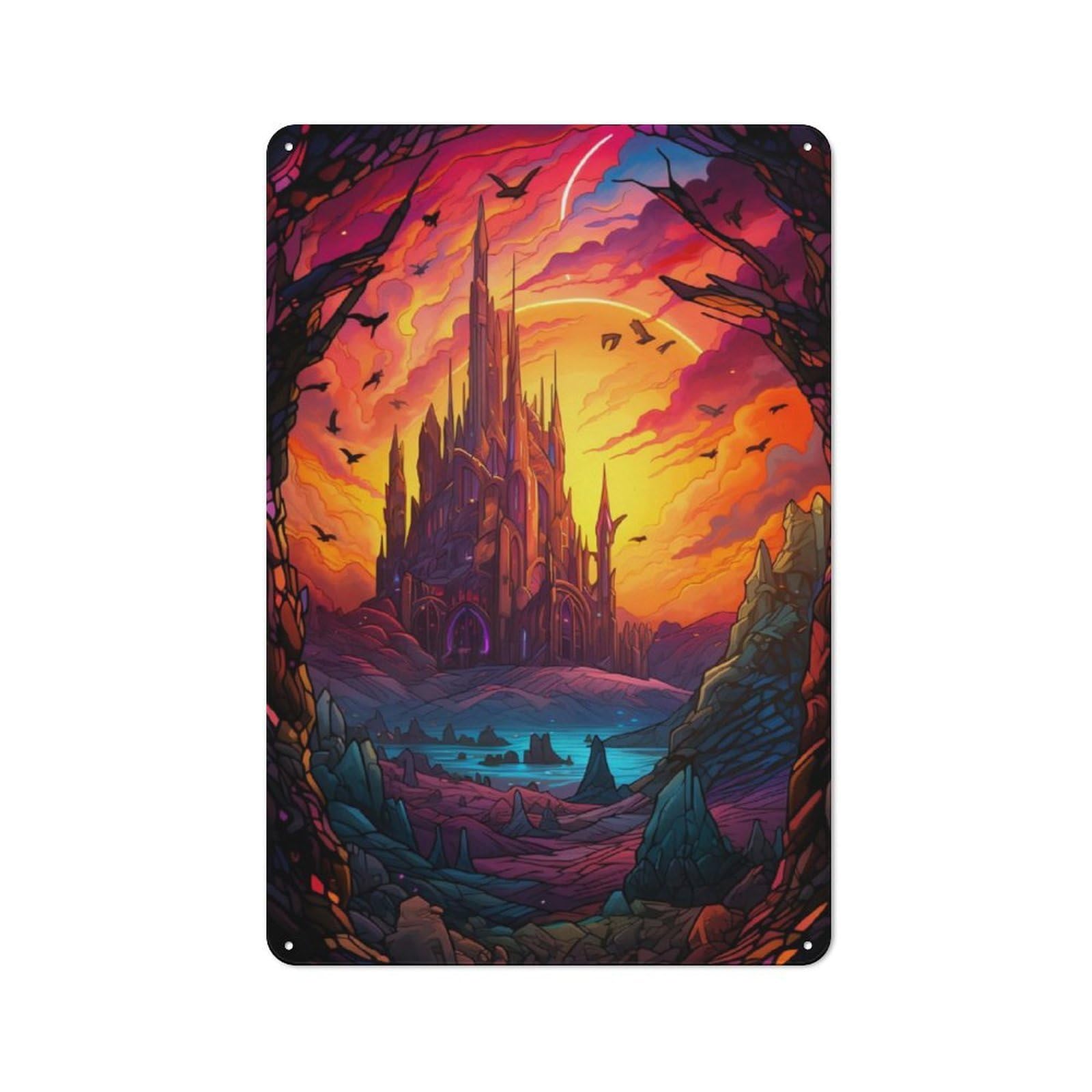 Junmoney Tower Of The Elven Mage Retro Metal Plaque 30X20cm For Bar Or Restaurant, Suited To Restaurant Interior Fans