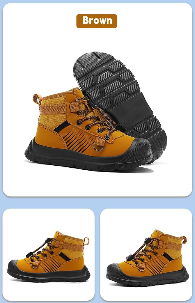 Little Kid/Big Kids Water Resistant Hiking Boots Unisex-Child Outdoor Ankle Hiking Boots Boys Girls Non-Slip Athletic Trekking Shoes