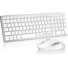 Wireless Keyboard Mouse Combo Compact Design with Number Pad, Slim Keyboard and Ergonomic Mice Set for Windows Computer Desktop PC Laptop -Silver White Rechargeable, Quiet, 2.4 GHz USB Receiver,