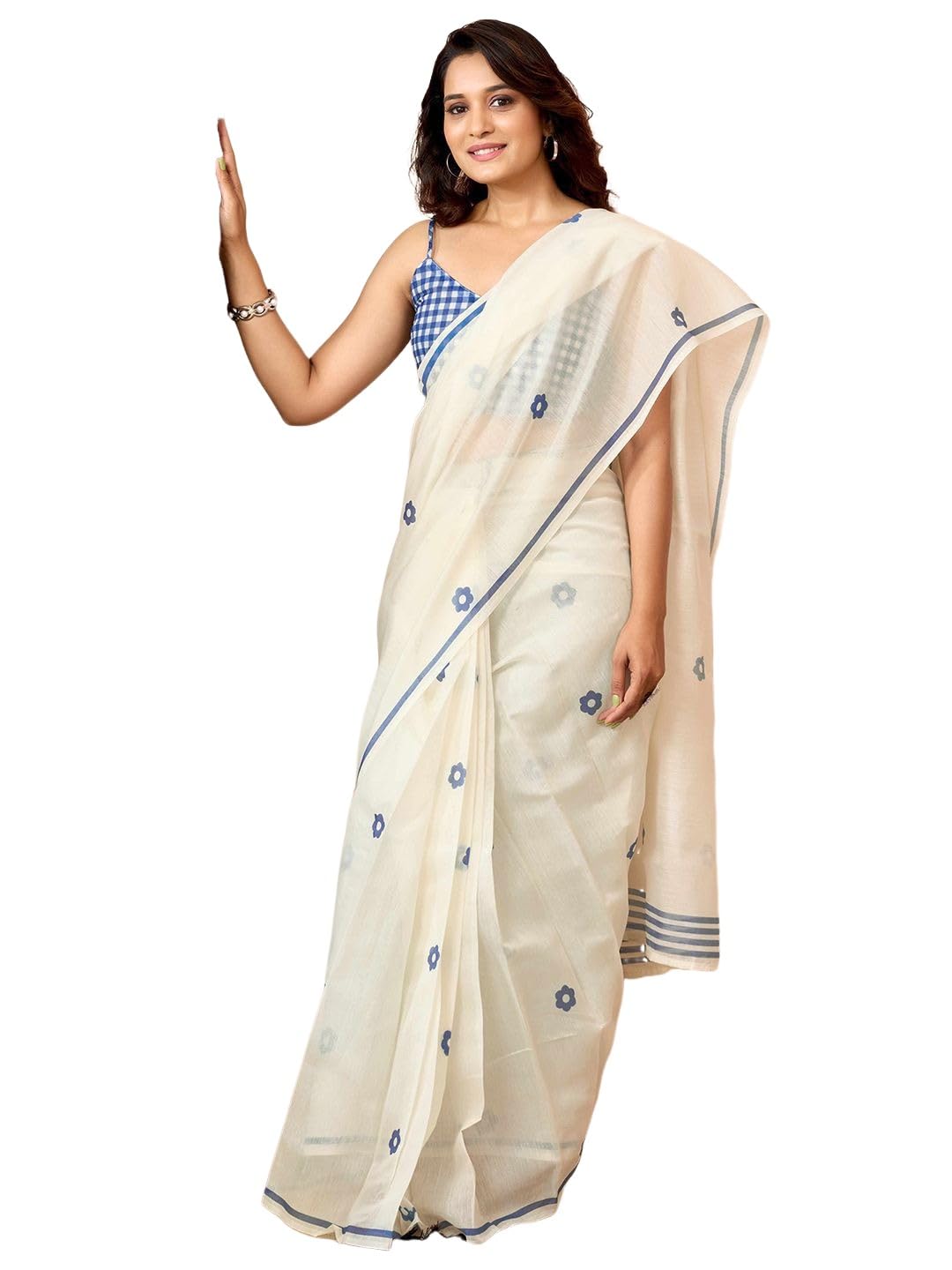satrani Women's Cotton Chanderi Floral Printed Ready To Wear With Pocket Saree with Unstitched Blouse Piece-picture-43