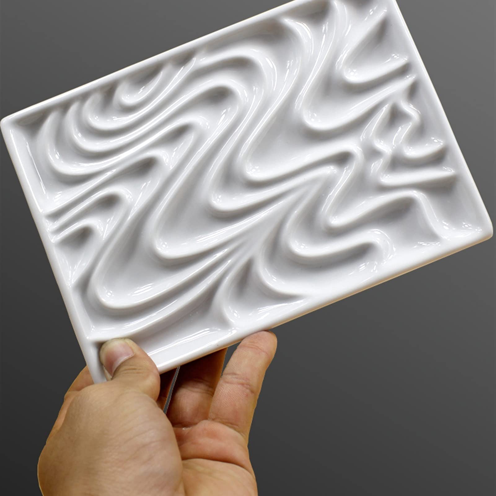 Paleta de acuarela de cerámica, paleta rectangular en forma de flor de rosa, paleta de pintura de acuarela adecuada para enseñar (28 agujeros redondos)