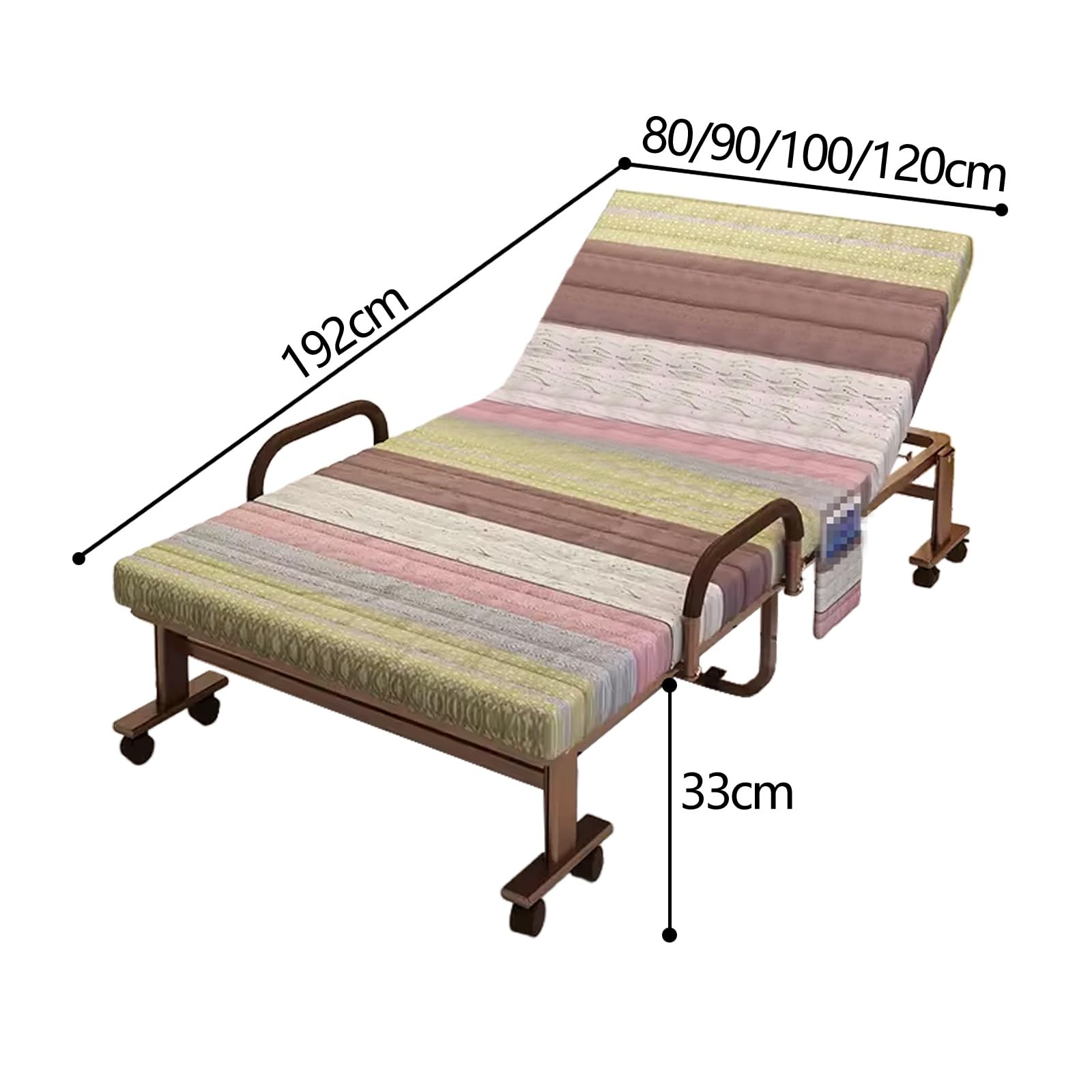 Klappbett Gästebett mit 5mm Dicker Schaumstoffmatratze und Universalrädern Camping Bett Notfall Betten Multi Positions Einstellung mit Aufbewahrungstasche(B,192 * 100 * 33cm)