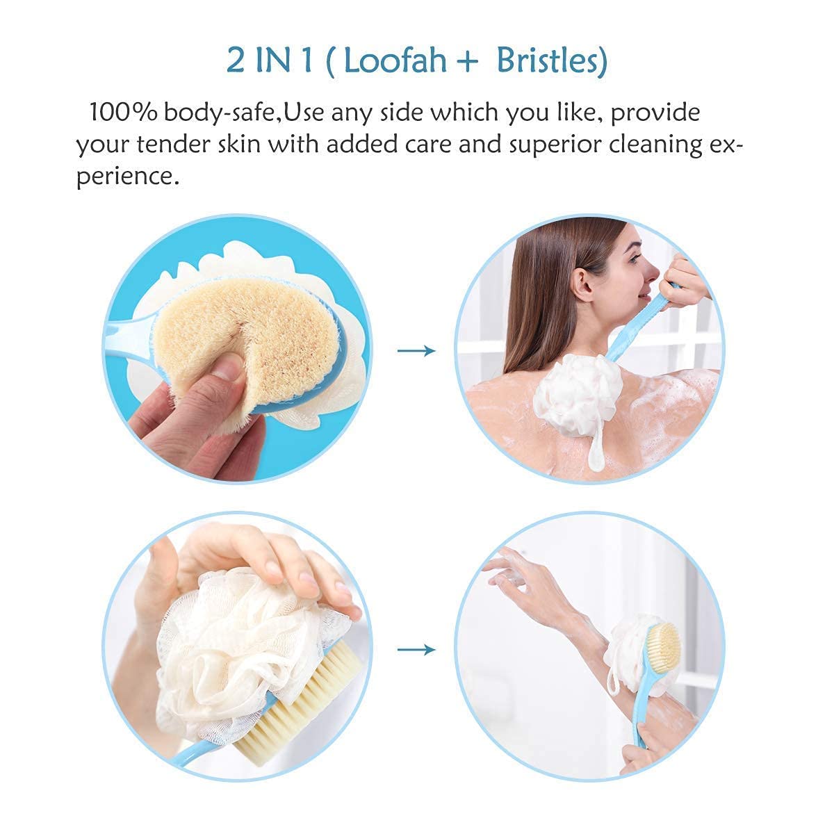 RutviRoshan 2-in-1 Bath and Shower Brush - Dual-Function Exfoliating Bath Brush with Long Handle for Body Scrubbing and Cleansing, Soft Bristle Shower Brush for Sensitive Skin 4