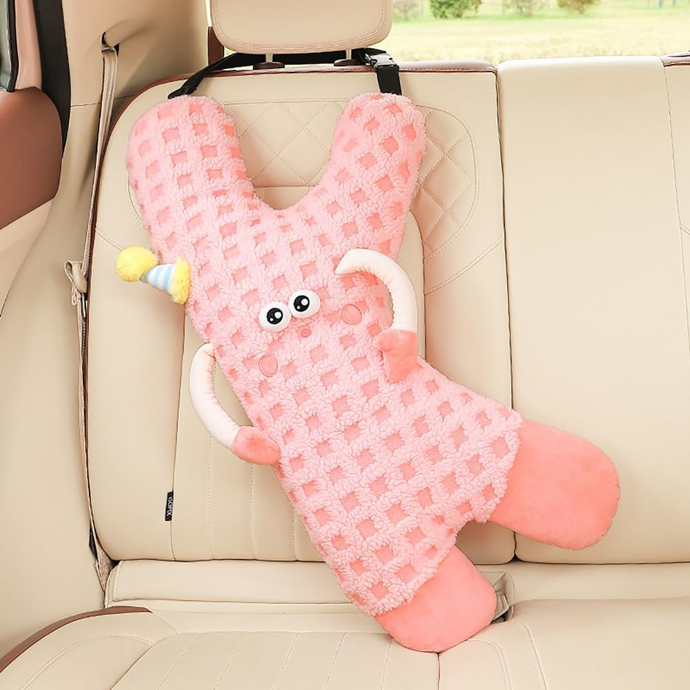 Travel Pillow, Car Pillow for Kids, Car Sleeping Pillow, Cartoon Neck & Headrest Seat Belt Pillow for Car, K-Shaped Travel Pillow, Perfect for Long Distance Travel for Kids and Adults,Pin