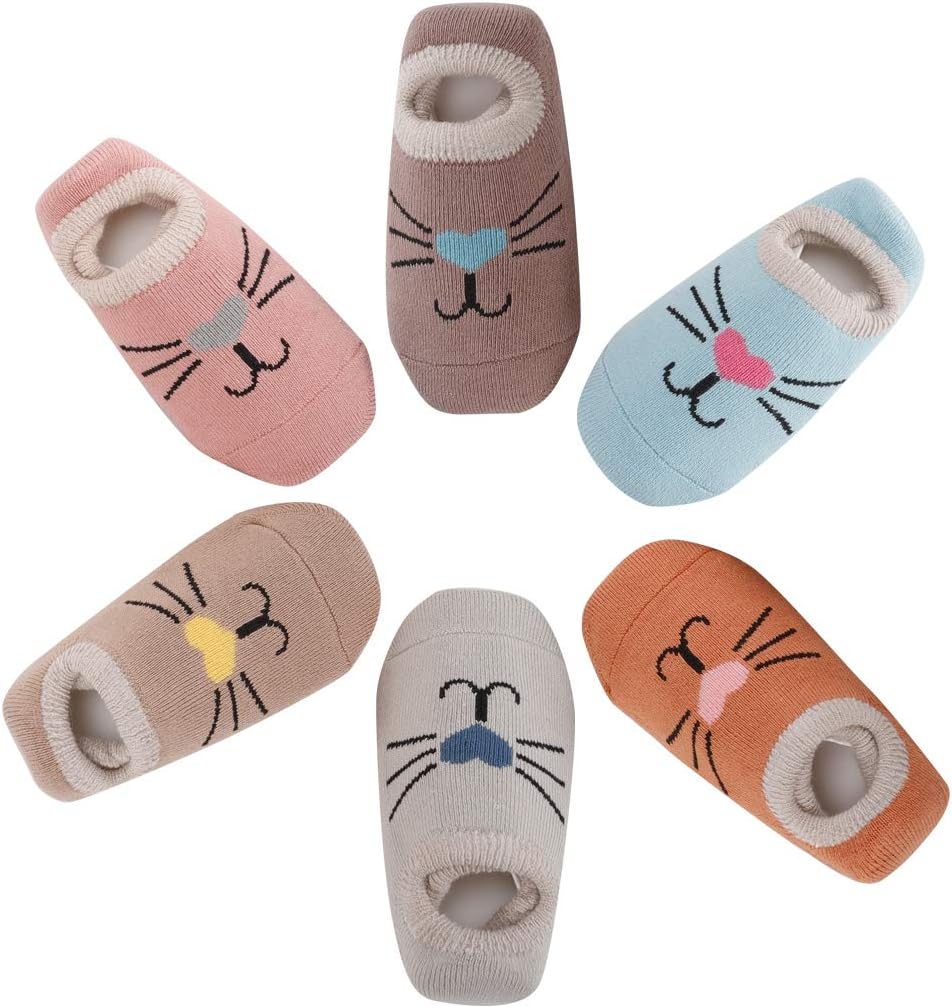 6 Pairs Baby Infant Boys Girls Anti Slip Socks Winter Warm Cute Animal Cotton Socks