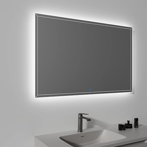 Miniatura 7 de TONA Espejo de baño LED, espejo de tocador de 47 x 30 pulgadas 8000 K con luces, Ip54 impermeable aleación de aluminio sellado espejos de baño para