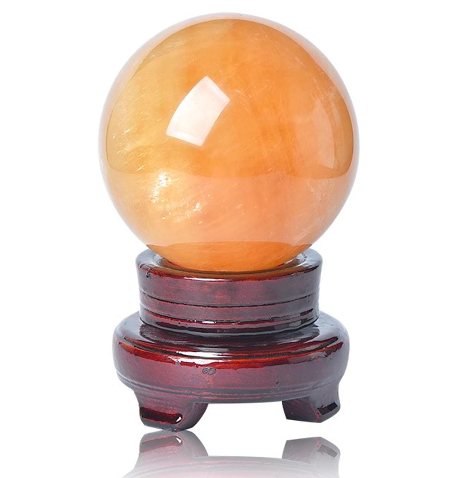 CYVXCPPGI Citrine Crystal Ball Polished Iceland Spar Calcite Sphere Figurines Rock Prop Sphere Home Office Decor Gift with Stand,19cm/7.5in