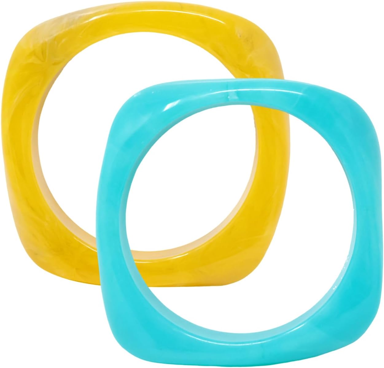 yueton 2PCS Square Resin Bangle Blue and Yellow Bracelets Irregular Geometric Plastic Wristbands for Women - Image 2
