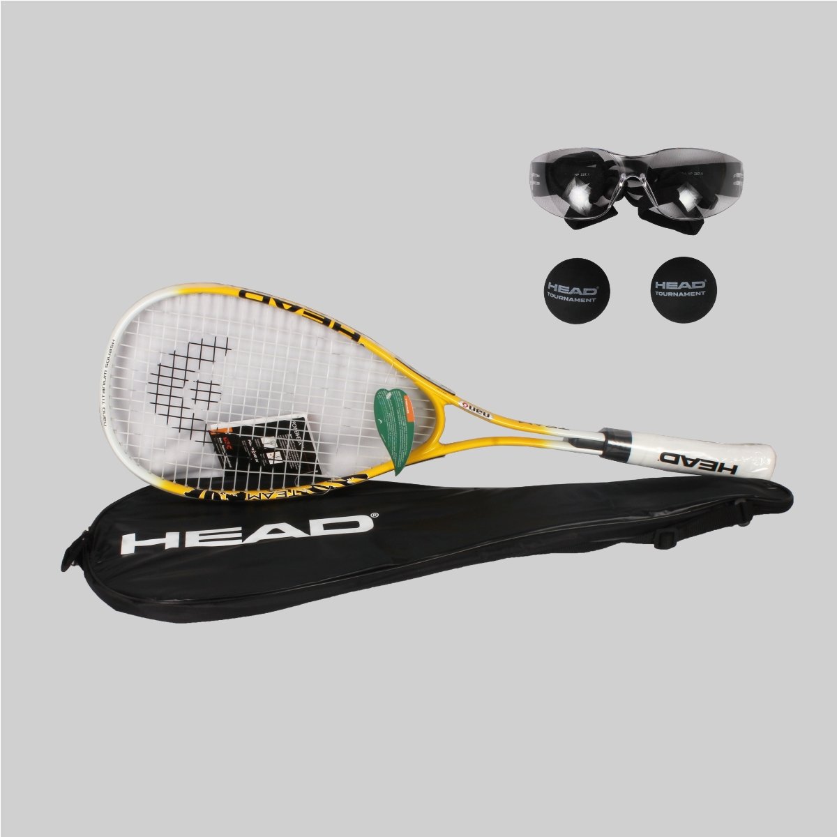 Pack Squash HEAD NANO TI TEAM ALLOY – Raquette Alu + 2 Balles + Lunettes – Neuf