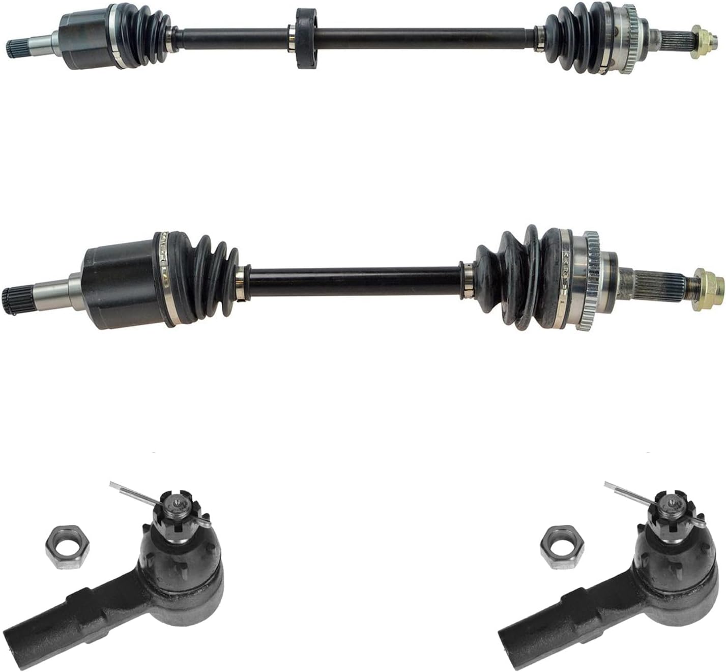TRQ Front Steering & Drivetrain Kit CV Axle Shaft Assembly Tie Rod Compatible with 1991-2002 Ford Escort 1991-1996 Mercury Tracer