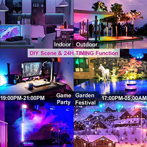 LED Flood Light Outdoor 800W Equivalent, Bluetooth Smart Color Change Landscape Lighting, DIY-Scene+RGB Colors+Warm White 2700K - APP & Group Control & Timing, IP66 Waterproof US 3-Plug Up Light - Image 5