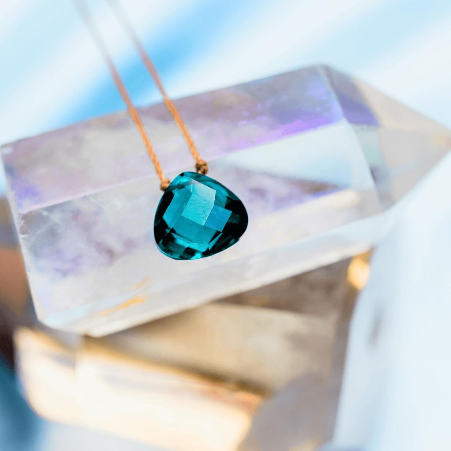 SOULKU Crystal Necklace, Handmade Healing Crystal Jewelry, Inspirational Jewelry For Women, 9x9 mm Cut Glass Crystal, Lobster Clasp and Extender with 16" Nylon Cord - Image 2