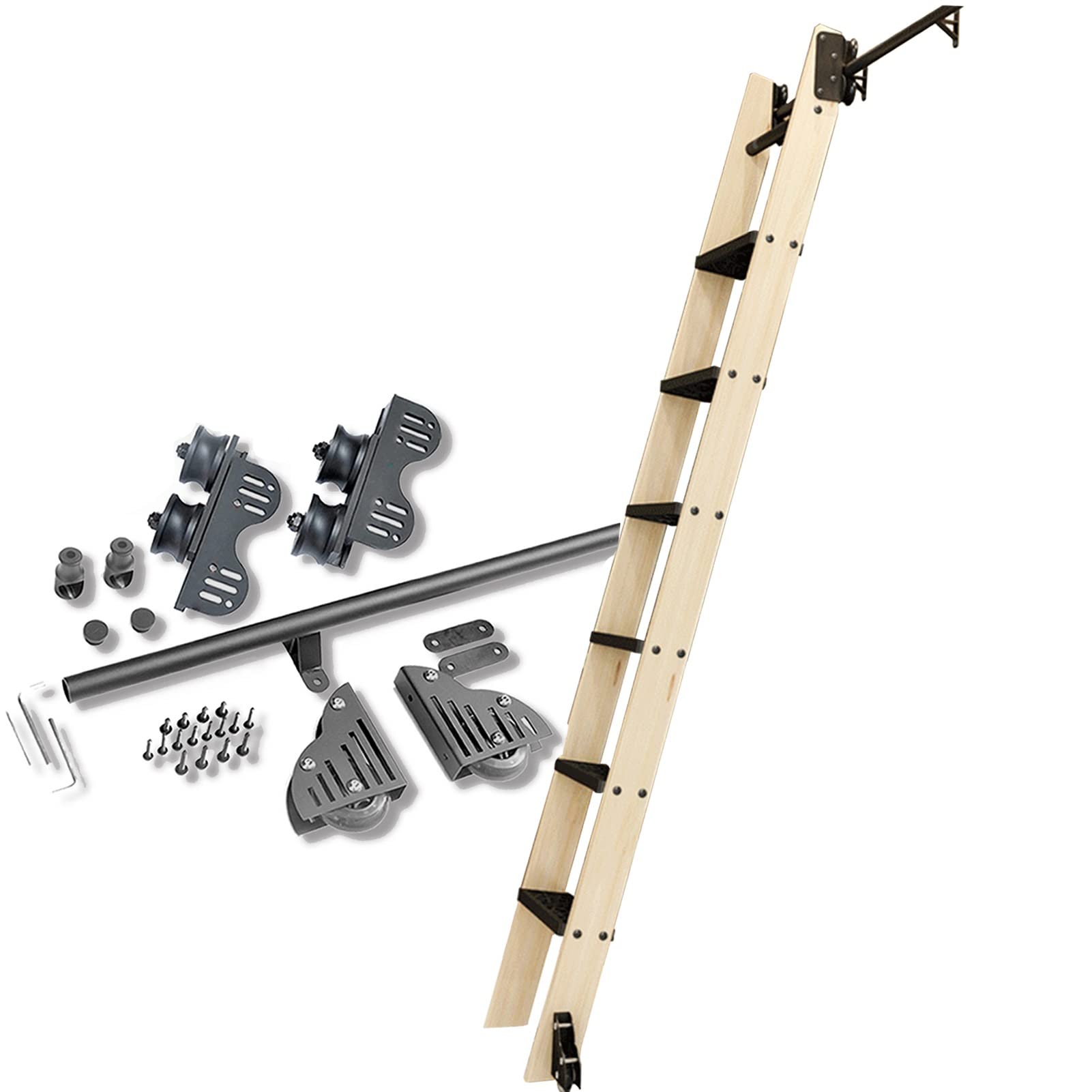 Rail pour échelle mobile en tube rond acier noir mat quincaillerie haute résistance de 3m à 6m