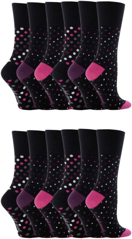 Women's Non Elastic, Gentle Grip, Diabetic Socks (12 Pair Pack, GG07)