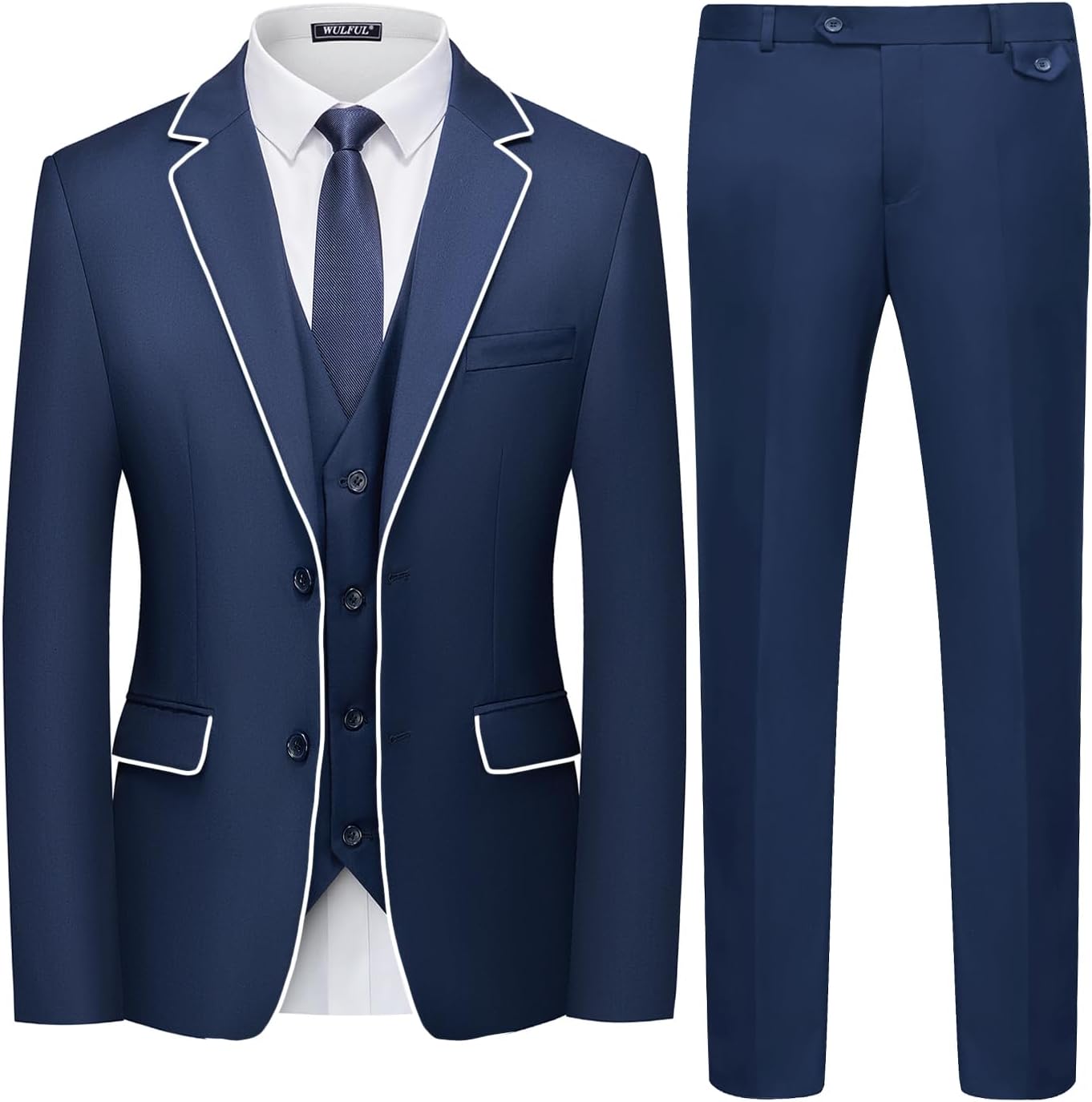 WULFUL Men's 3 Piece Slim Fit Suit Set Two Button Blazer Jacket Vest Pants... - Picture 26 of 95