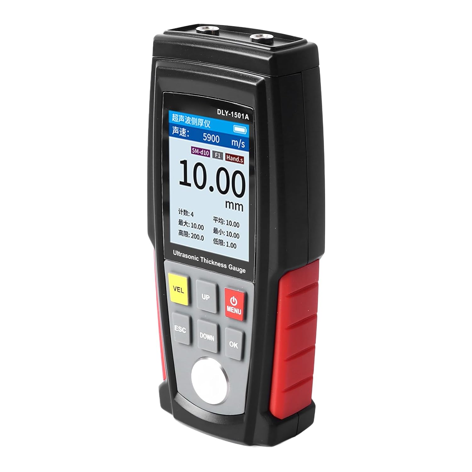 Digital Ultrasonic Thickness Gauge for Metal Plastic Glass Ceramic with 1-225mm Range and Split Probe Design Battery Powered