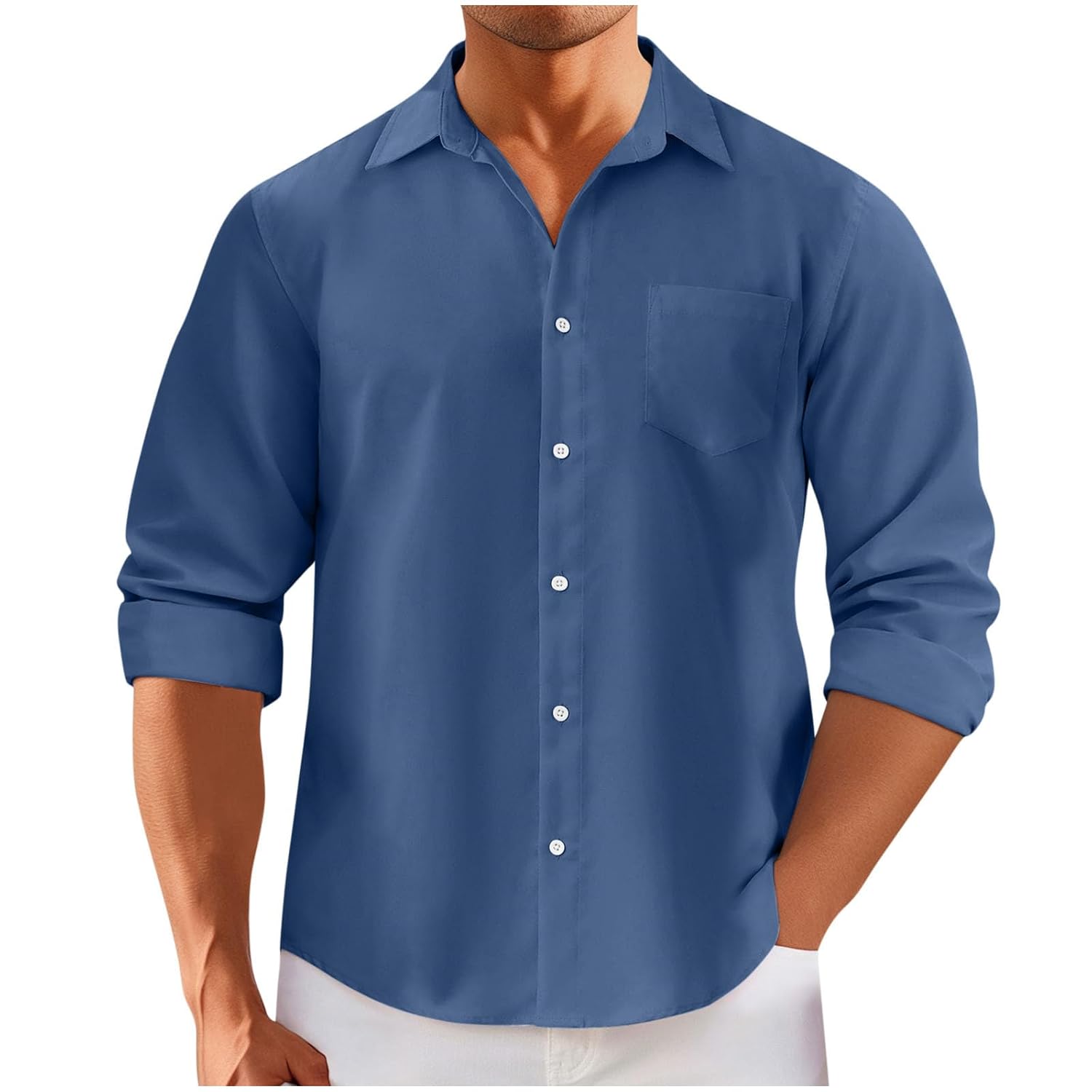 Mens Casual Button Down Shirt Mens Fall Dress Long Sleeve Shirts Lightweight Stylish Business Gentleman Clothing