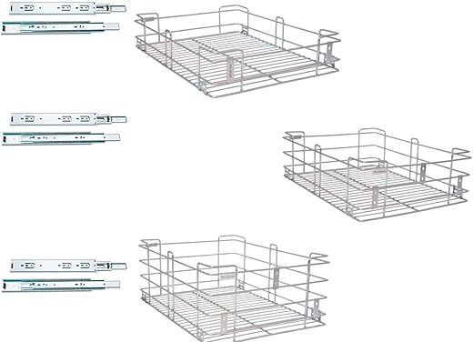 BLOO BASKET 202 Stainless Steel Modular Kitchen Basket Rectangular Sheet Perforated Size 4" Plain/ 6" Plain/ 8" Plain Set of 3 (WITH CHANNEL, 19 INCH WIDTH * 20 INCH DEPTH)