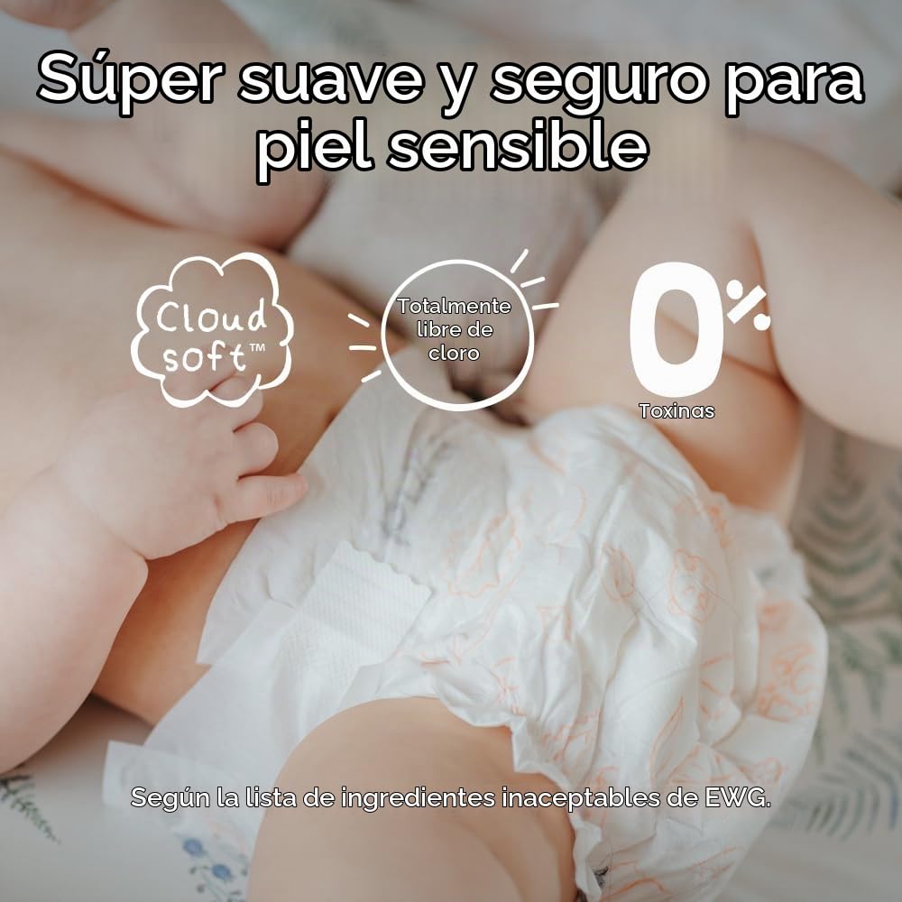 Pura Pañales para Bebé Talla 3, 156 Unidades, 4-9kg, Ultra Suaves, Hipoalergénicos y para piel sensible, sin sustancias tóxicas, Tecnología Blowout Blocker™, hasta 12 horas de protección contra fugas*