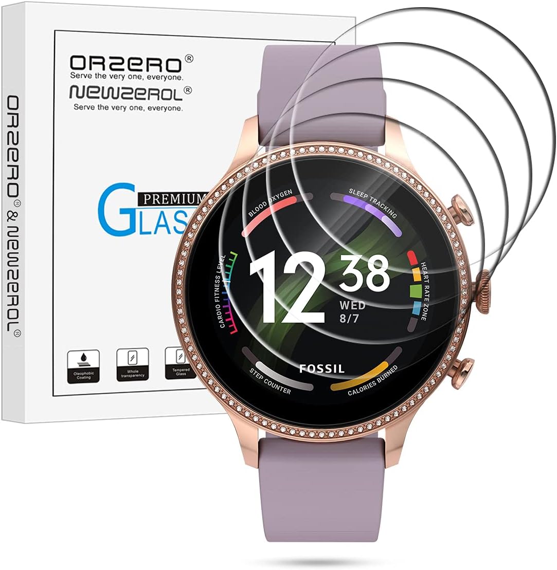 NEWZEROLNEWZEROL 4 Packs for Fossil Gen 6/MK Gen 6 Bradshaw (3 Versions) Tempered Glass Screen Protector High Resolution Tempered Glass Screen Protector Bubble Free Protective Film - Transparent