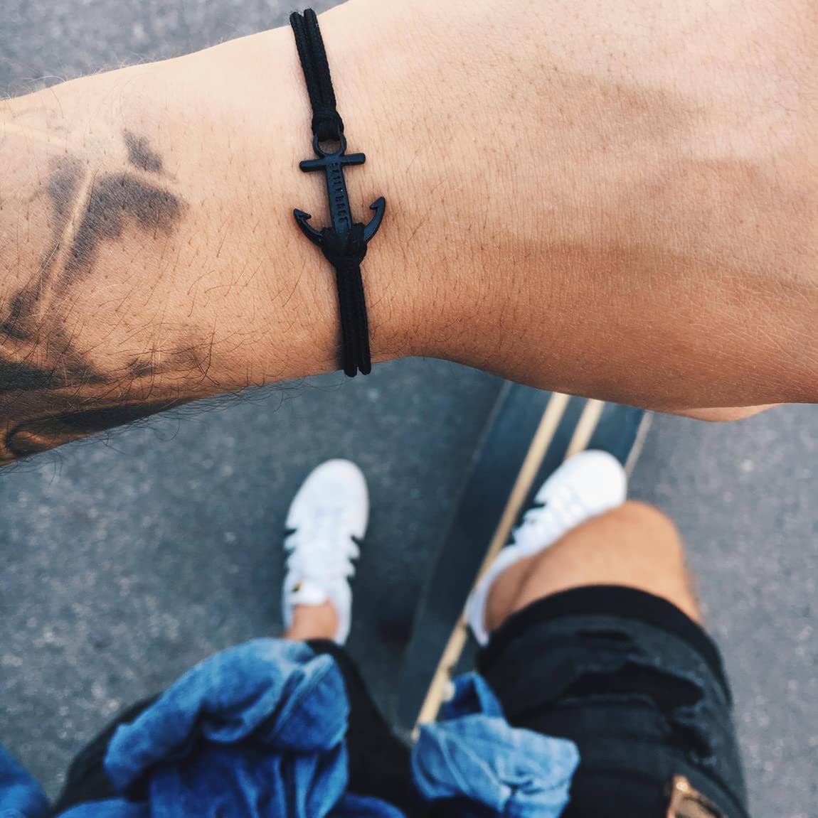 SAILBRACE Bracciale nero con ancora nera