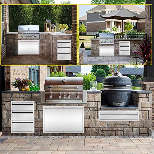 Image of 18 inch W Outdoor Kitchen Drawer Stainless Steel BBQ Triple Drawer Flush Mount for Outdoor Kitchen Island(Overall Size:18 inch W x 24 inch H x 23 inch D inch)