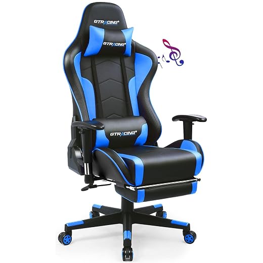 GTRACING Gaming Chair with Footrest Speakers Video Game Chair Bluetooth Music Heavy Duty Ergonomic Computer Office Desk Chair Red