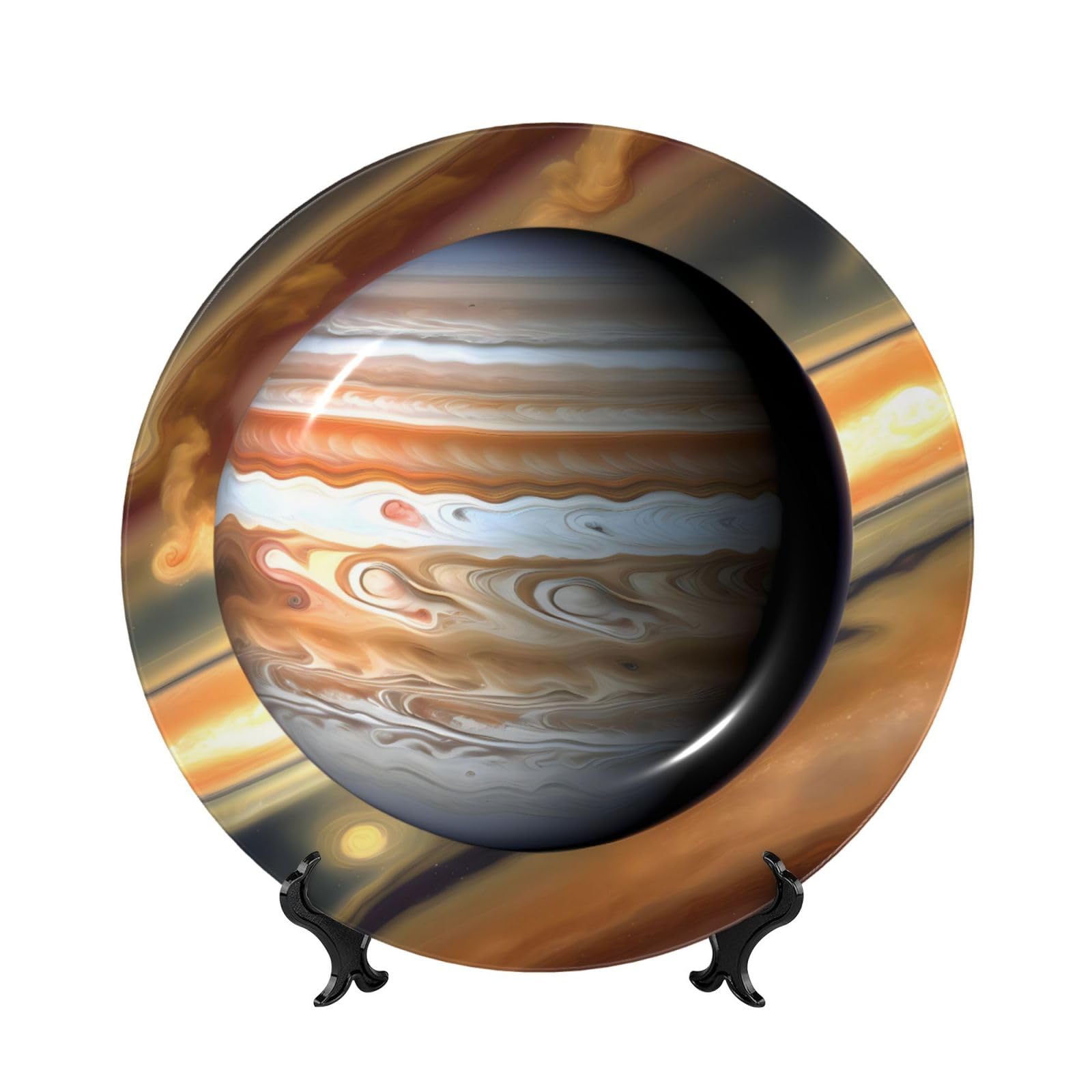 SXZVVBN Jupiter Landscape Bone China Decorative Plate Art with Stand Removable Adhesive Hanging for Home Office 6in（15cm）