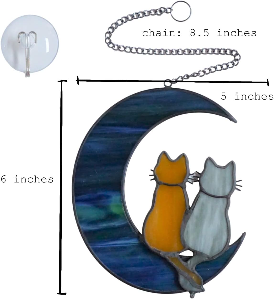 Cat Stained Glass Suncatcher – Cat on Moon Real Glass Window Hanging – Unique Modern Design Wall Art for Home or Garden Décor – Perfect Feline Lover Gift - Image 2