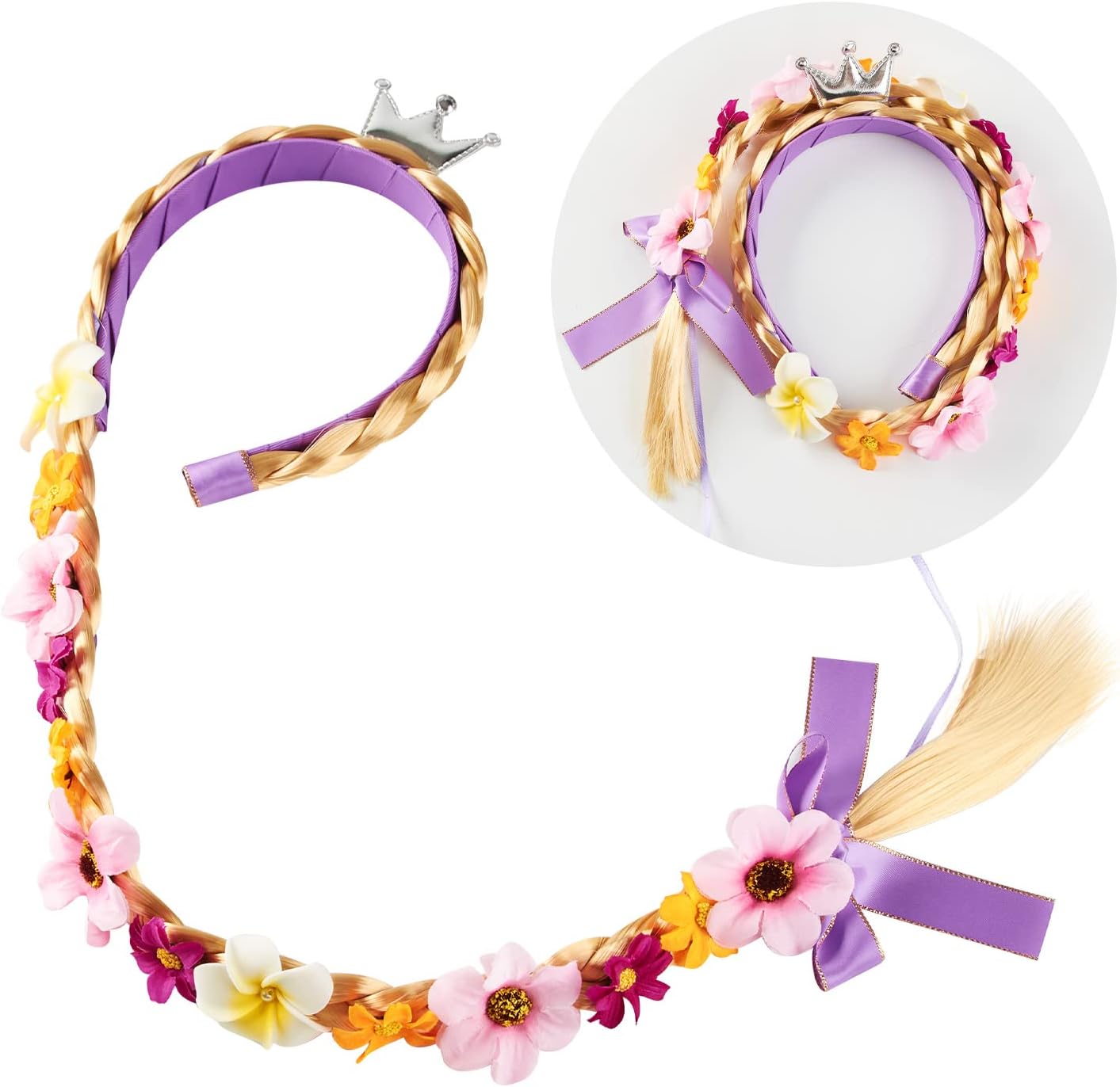 Little Girls Princess Costume Wig Long Braided Hair with Jewelry Gloves Dress Up Accessories