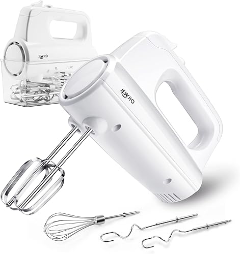 JEWJIO Pro - Batidora de mano eléctrica de 250 W, 5 velocidades + mezclador de mano Turbo con 5 accesorios de acero inoxidable, estuche de
