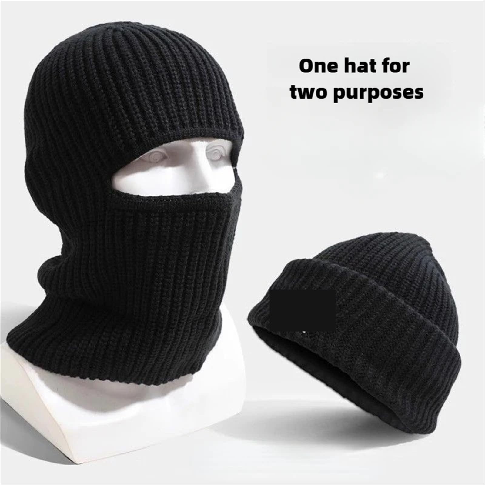 2Pcs Winter 2 in1 Mask Beanies Hats Warm Knitted Windproof Solid Full Face Ski Bonnet Cycling Earmuffs Cap Für Outdoor Sports