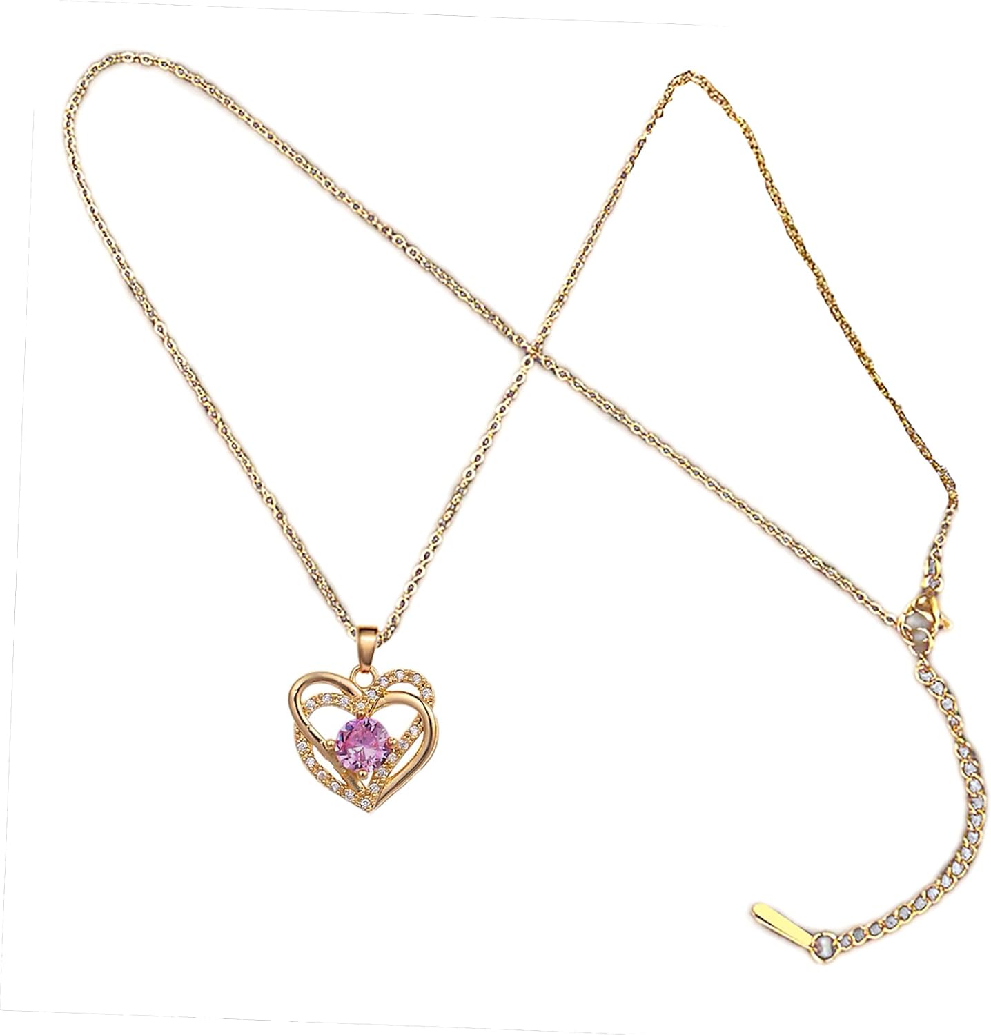 JMQJewelry Purple Jewelry Double Heart Pendant Necklace for Mother Daughter Granddaughter Graduation 2024 Birthday February