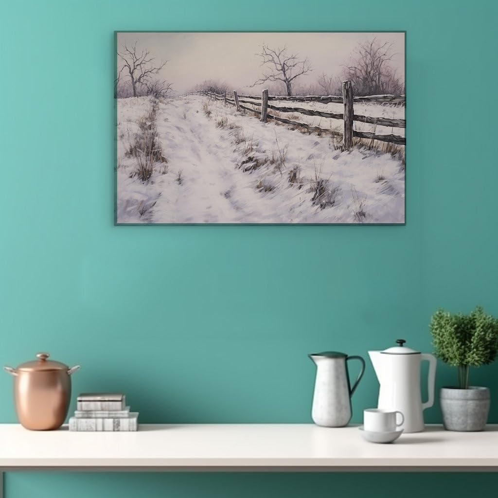 Canvas for Living Room. Whispering Winter Calmness: A Snowy Field's Serene Embrace, 27 x 18 inch Canvas Wall Art - Surrealistic Visions - Modern Home Decor