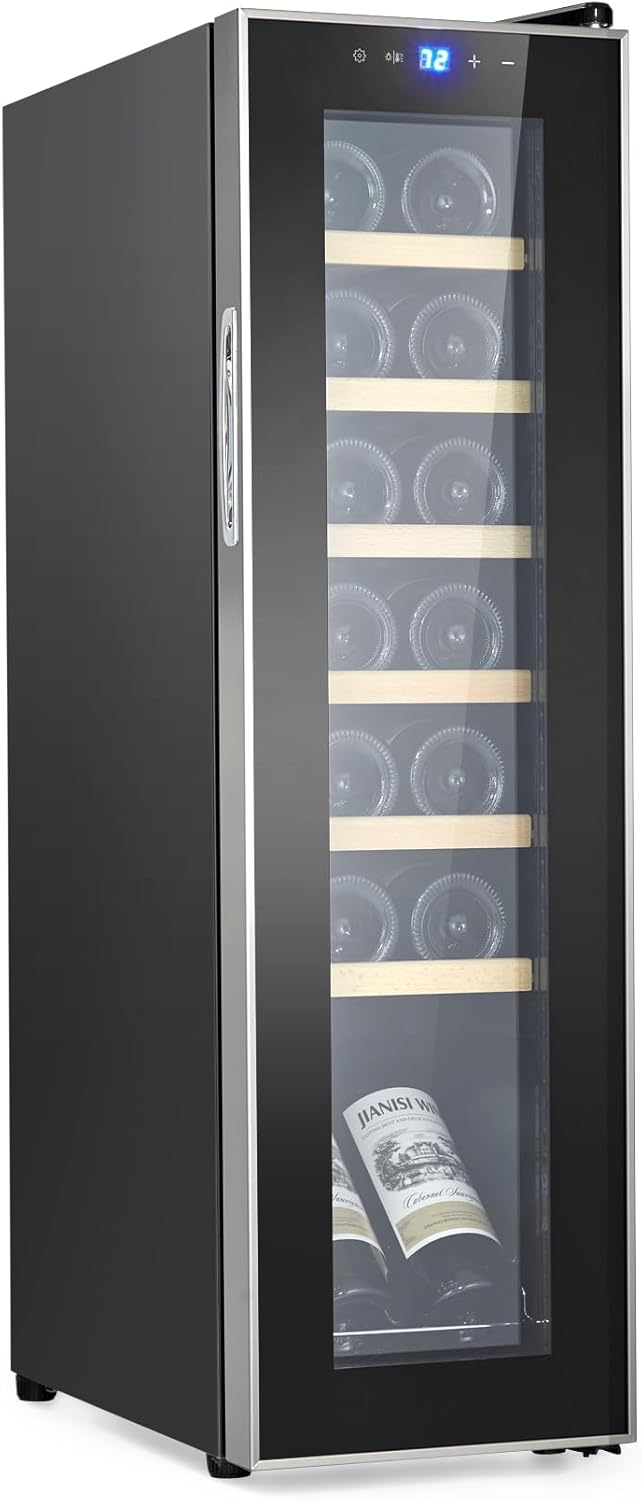 14 Bottle Compressor Wine Cooler, Freestanding Beverage Refrigerator, Wine Cellar with Adjustable Temp Control for Red, White, and Champagne, Beer, Soda