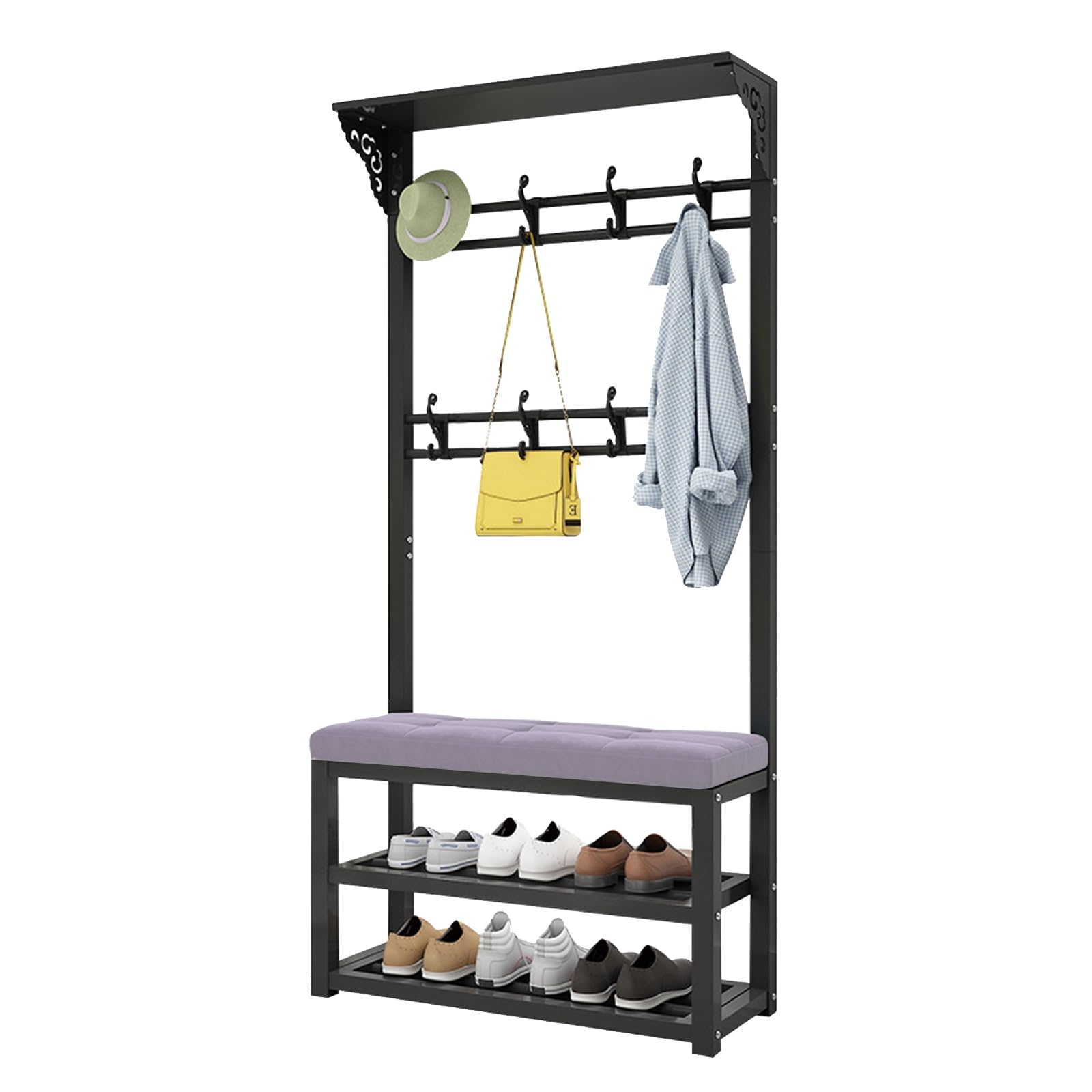 Banc d'entrée avec porte-manteau et range-chaussures gris 100cm pour porche et placard