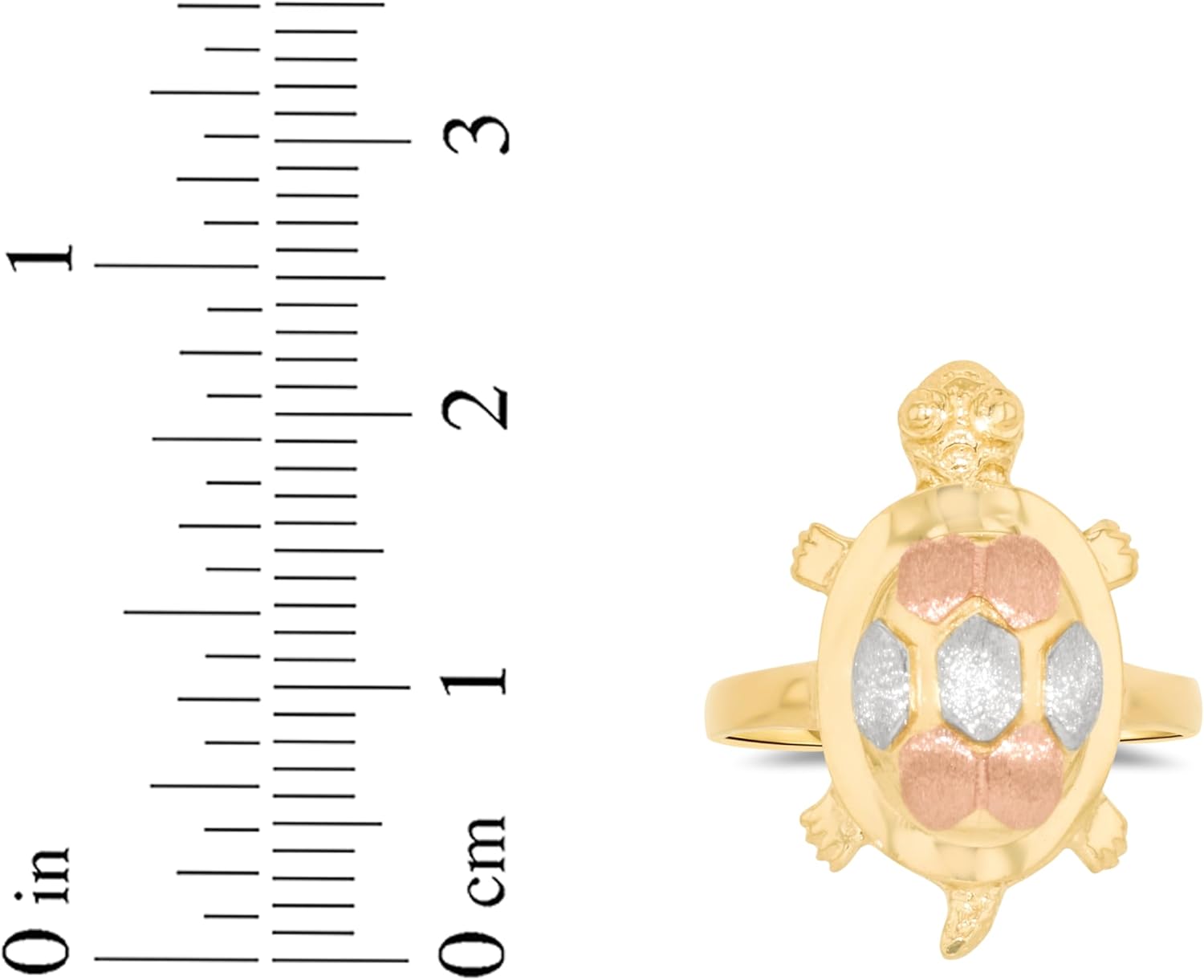 Floreo 10k Yellow Gold 22mm Turtle Tri-Tone Ring, Sizes 4-10