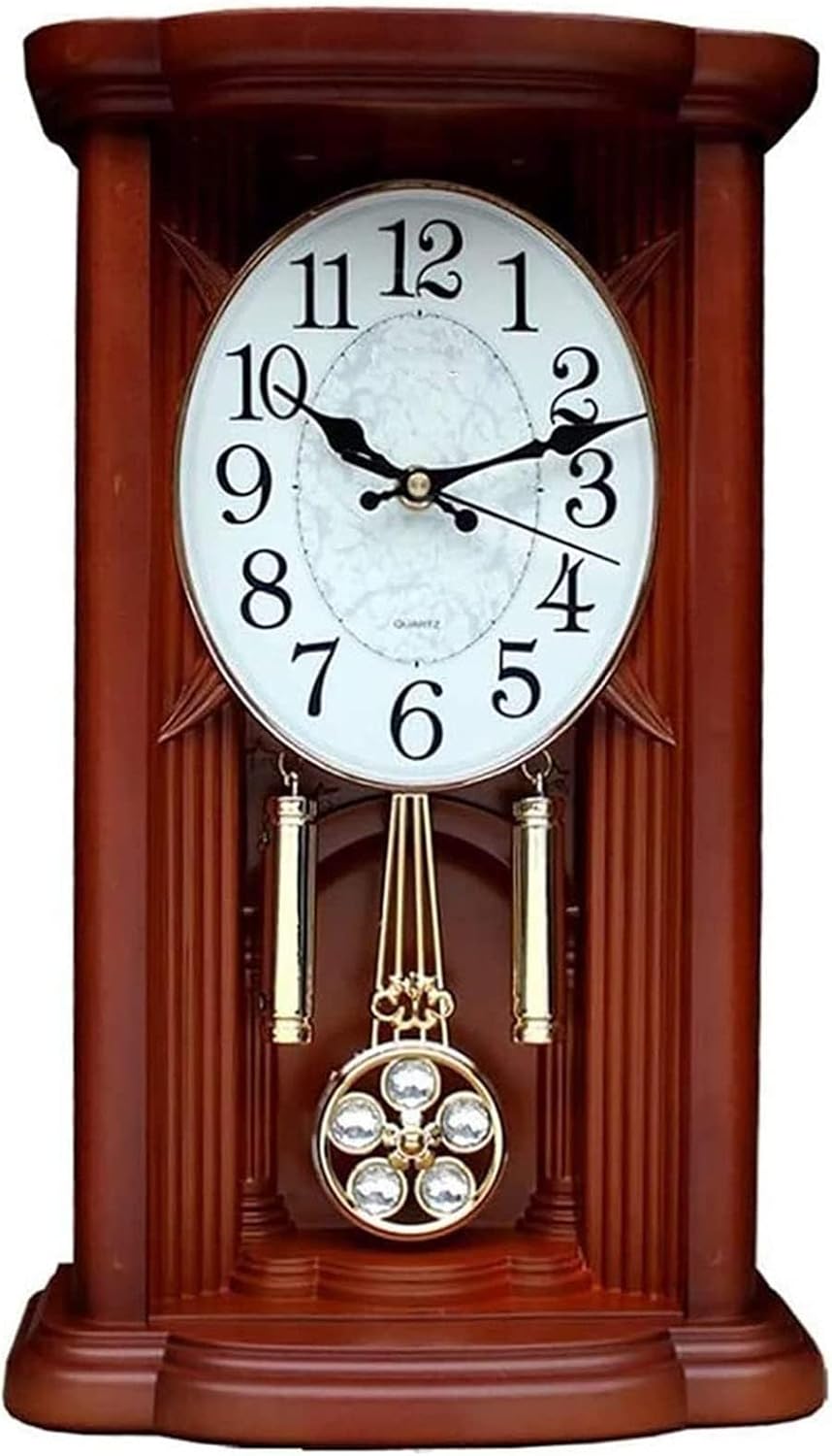 Vintage Pendulum Clock, Battery Operated Mantel Clock, Westminster Chime, Wooden Frame, Gold or White Dial, 24cm x 40cm x 14cm