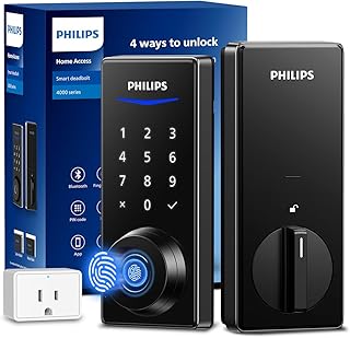 PHILIPS Wi-Fi Smart Door Lock, Keyless Entry Door Lock with App Control,Fingerprint ID,Auto Lock,Keypad Deadbolt with Wi-Fi Bridge Adaptor,Smart Locks for Front Door-Matte Black