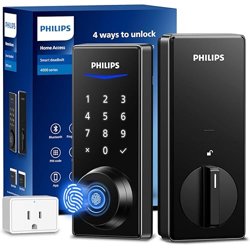 Philips Wi-Fi Smart Door Lock, Keyless Entry Door Lock with App Control,Fingerprint ID,Auto Lock,Keypad Deadbolt with Wi-Fi Bridge Adaptor,Smart Locks for Front Door-Matte Black