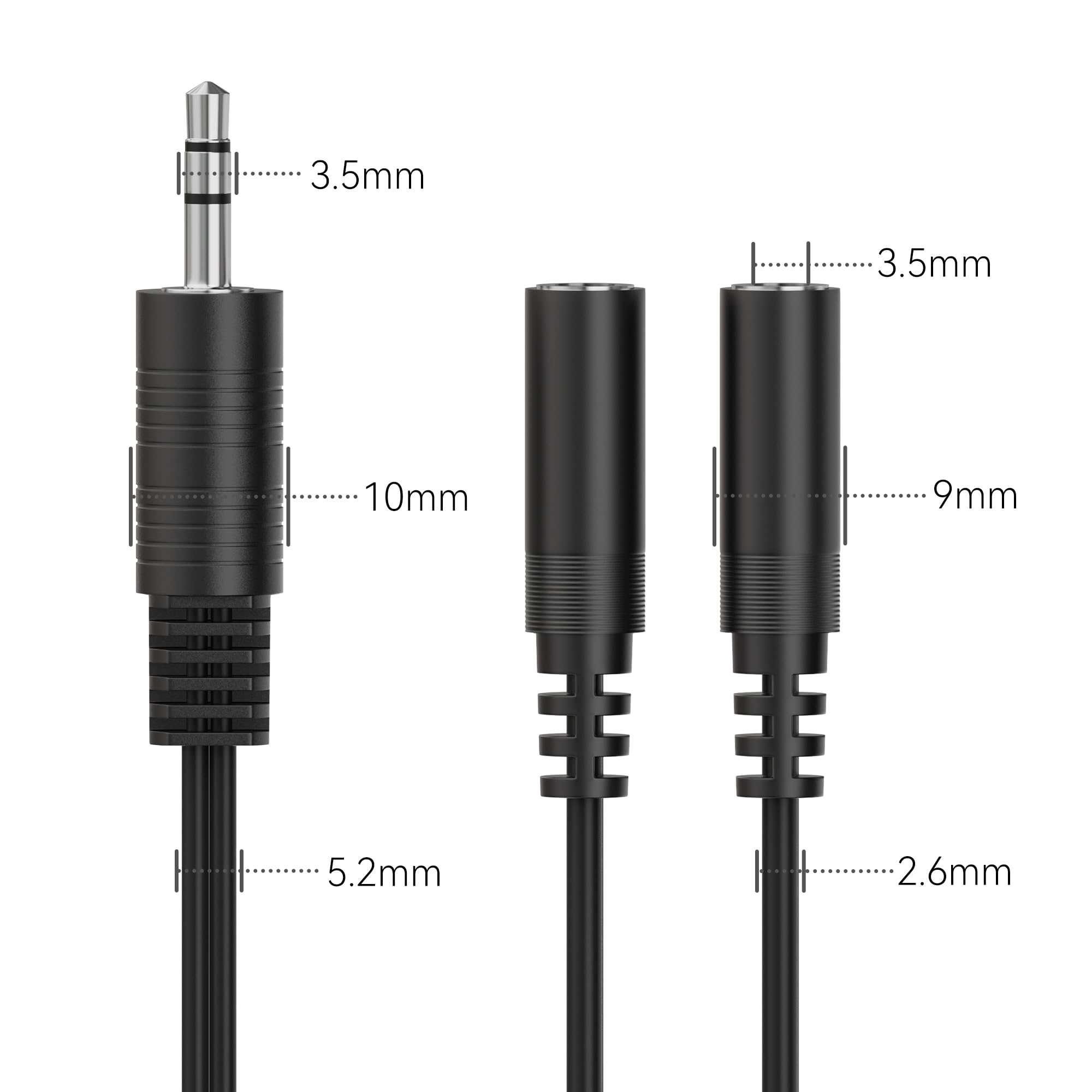 HDSupply Splitter audio, kabel Y, 3,5 mm pomocniczy adapter Y do dwóch słuchawek, podwójny 3-biegunowy stereo wtyczka rozdzielacz słuchawek, telefon komórkowy, smartfon, PC, czarny