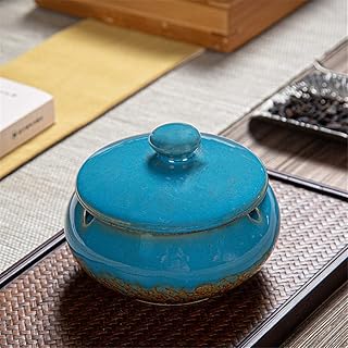 Cenicero,Cenicero de cerámica esmaltada de color con tapa, decoración de habitación de hotel esmaltada cambiada al horno: azul cielo