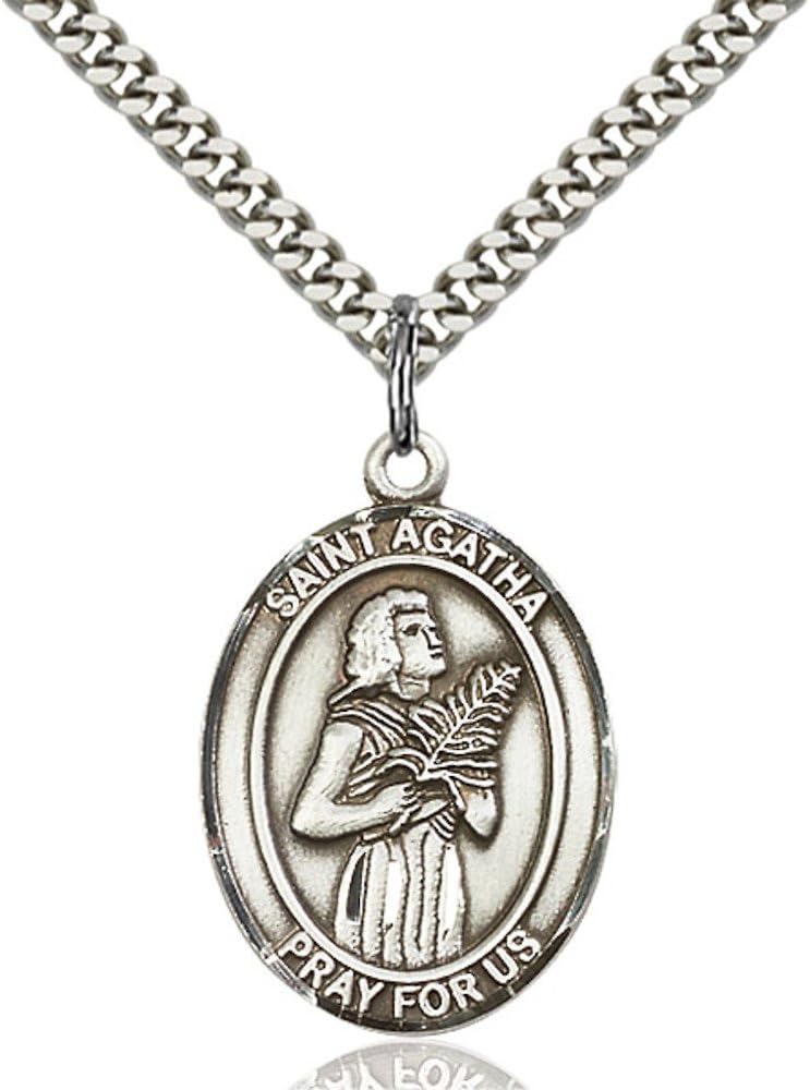 Bonyak Jewelry St. Agatha Hand-Crafted Oval Medal Pendant in Sterling Silver