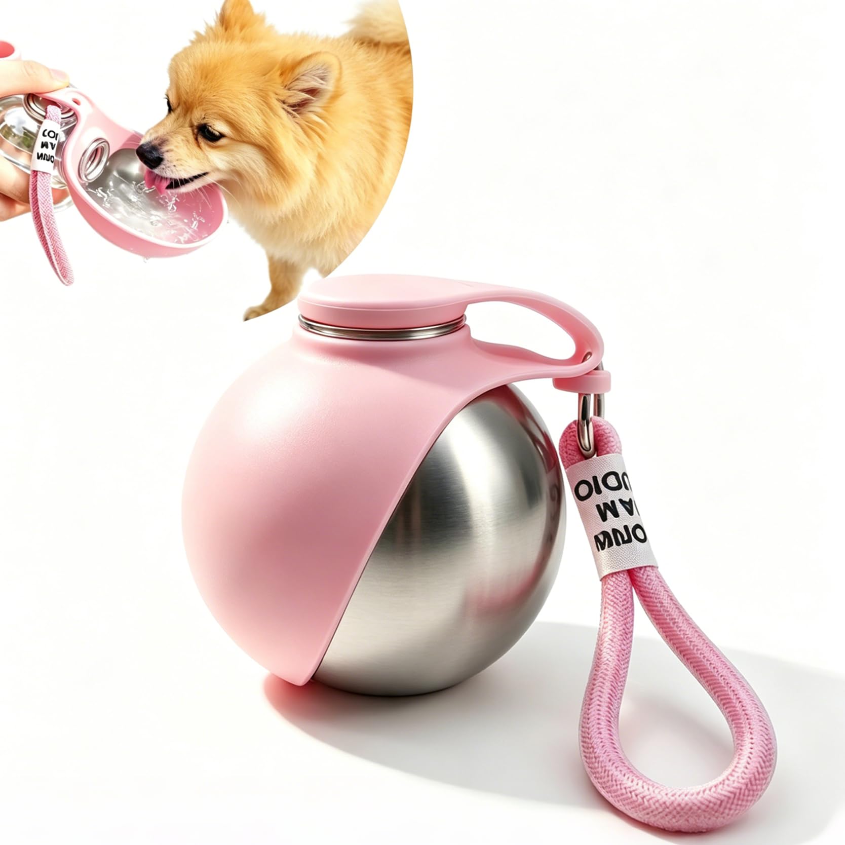 Dog Water Bottle Portable, 2in1 Round Dog Water Bowl Stainless Steel 10oz