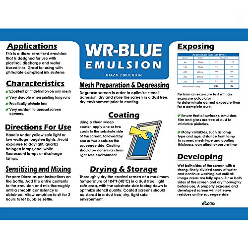 Ecotex WR-Blue Water Resistant Textile Diazo Screen Printing Emulsion (Pint) - Thumbnail 6